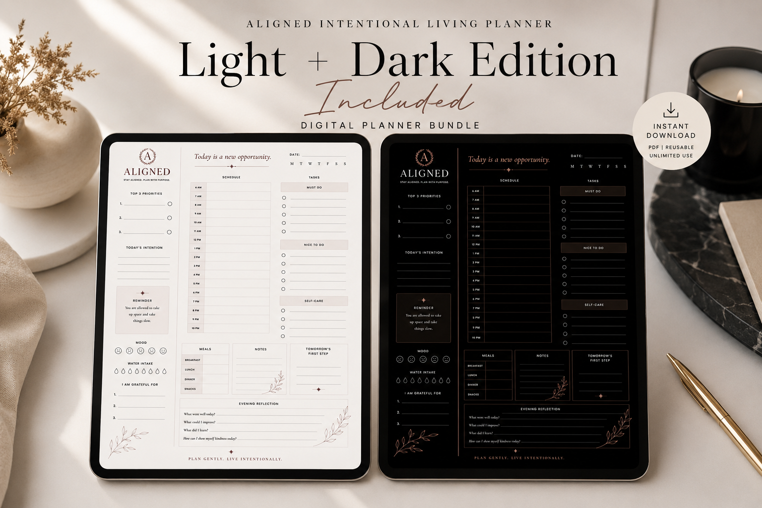 Aligned Minimalist Digital Planner Bundle | Black & White Editions