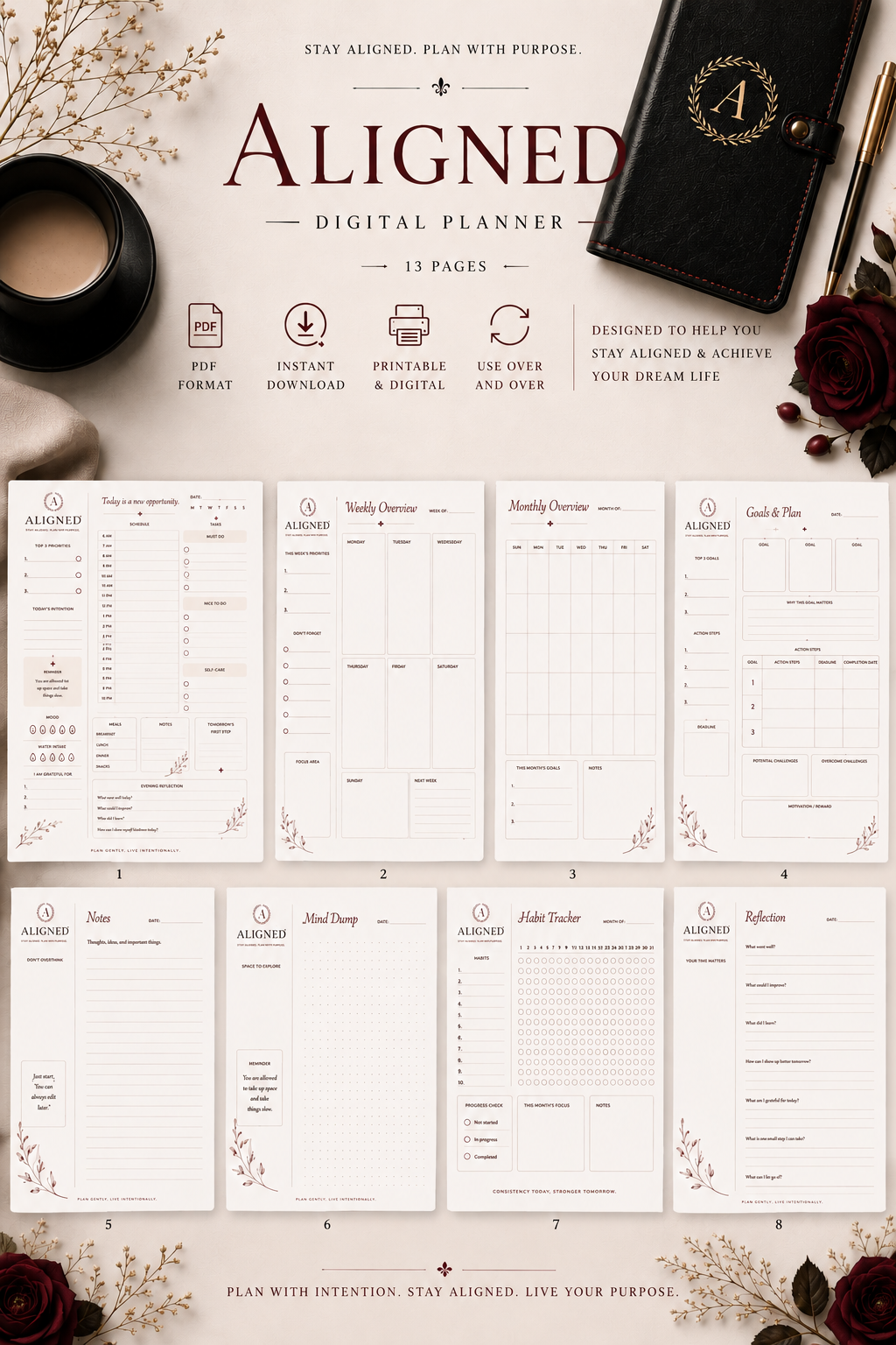 Aligned Minimalist Digital Planner Bundle | Black & White Editions