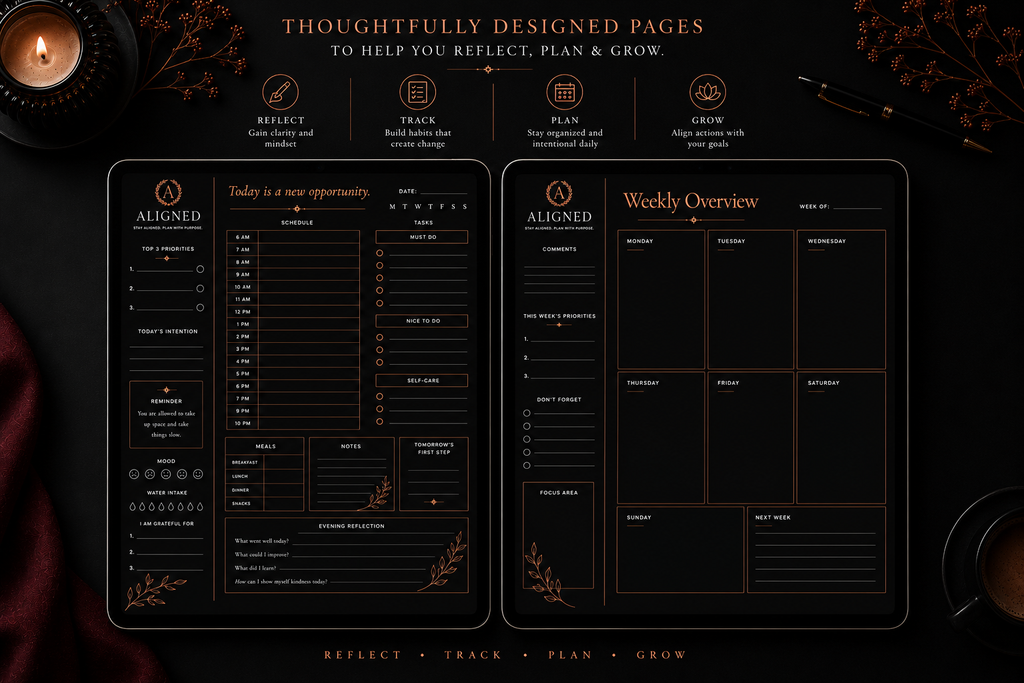 Aligned Minimalist Digital Planner Bundle | Black & White Editions